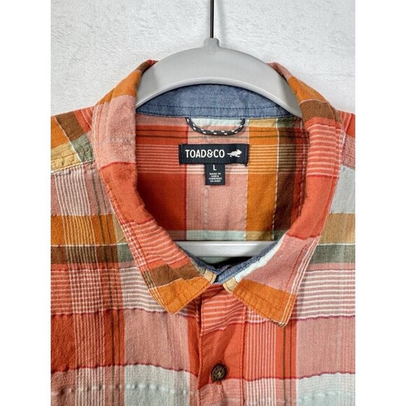 Toad & Co Cuba Libre Shirt Men’s Large Orange Plaid Organic Cotton Button Front - Picture 2 of 8